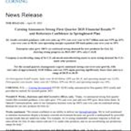 Corning Announces Strong First-Quarter 2025 Financial Results(1) and Reiterates Confidence in Springboard Plan