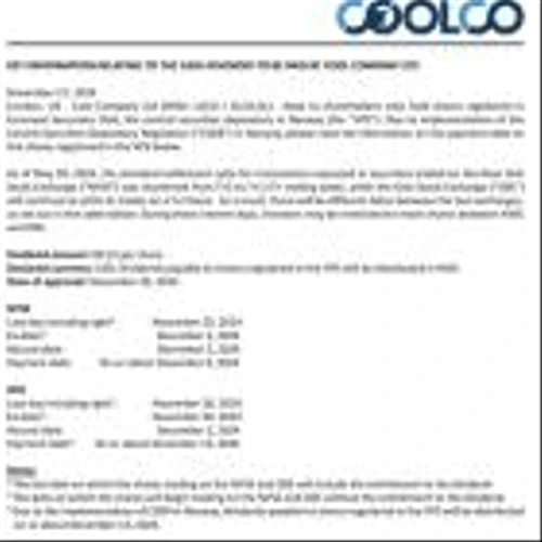 Key Information Relating to the Cash Dividend to Be Paid by Cool Company Ltd