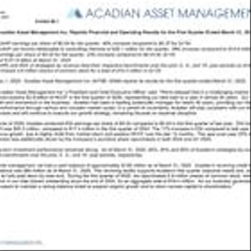 Acadian Asset Management Inc. Reports Financial and Operating Results for the First Quarter Ended March 31, 2025