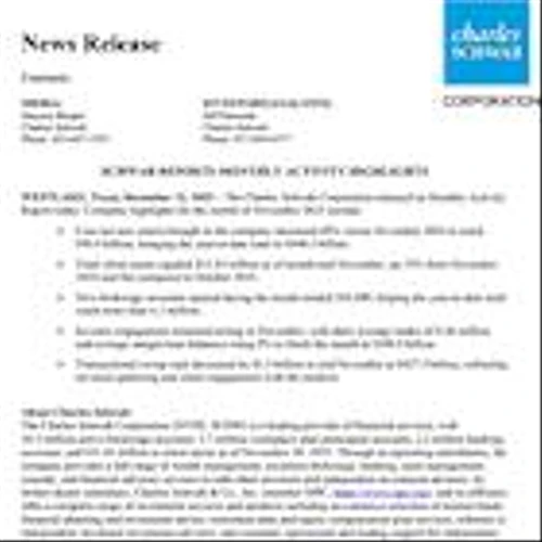 Schwab Reports Monthly Activity Highlights