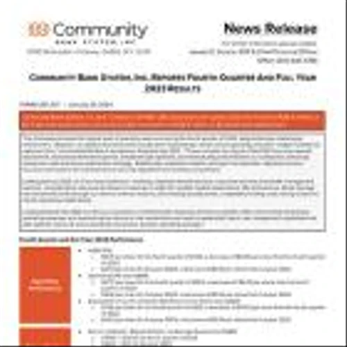 Community Bank System, Inc. Reports Fourth Quarter And Full Year 2023 Results