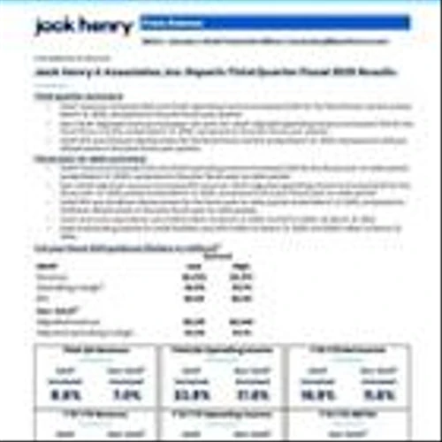 Jack Henry & Associates, Inc. Reports Third Quarter Fiscal 2025 Results