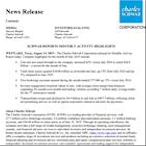 Schwab Reports Monthly Activity Highlights