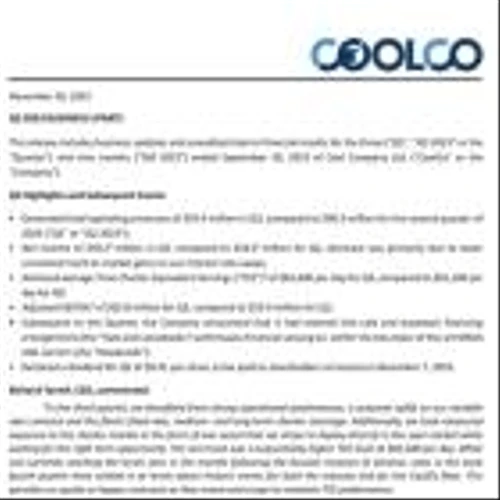 Cool Company Ltd. Q3 2023 Business Update