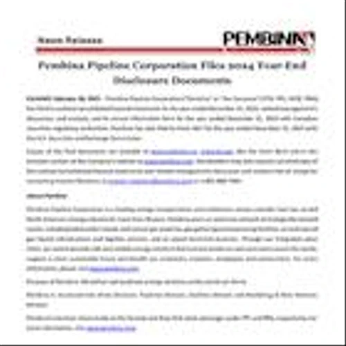 Pembina Pipeline Corporation Files 2024 Year-End Disclosure Documents