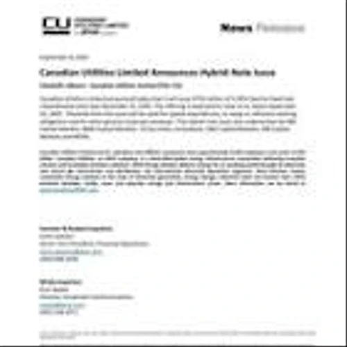 Canadian Utilities Limited Announces Hybrid Note Issue