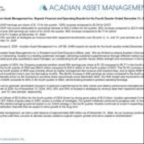 Acadian Asset Management Inc. Reports Financial and Operating Results for the Fourth Quarter Ended December 31, 2024