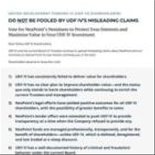 NexPoint Responds to United Development Funding IV's (UDF IV) Misleading Claims