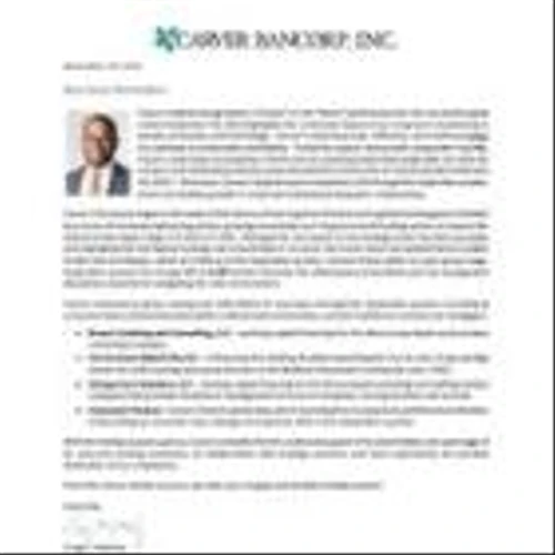 Carver Bancorp, Inc. Interim CEO Craig C. MacKay Comments on the Bank's Recent Performance