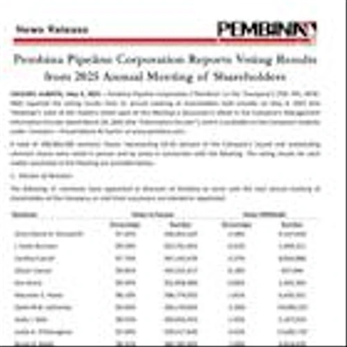 Pembina Pipeline Corporation Reports Voting Results from 2025 Annual Meeting of Shareholders