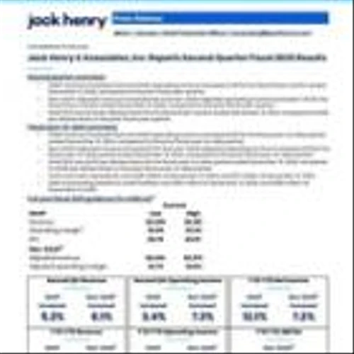 Jack Henry & Associates, Inc. Reports Second Quarter Fiscal 2025 Results