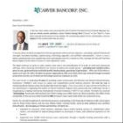 Carver Bancorp, Inc. Interim CEO Craig C. MacKay Provides Strategic Update on the Bank's Progress and Impact on the Communities it Serves