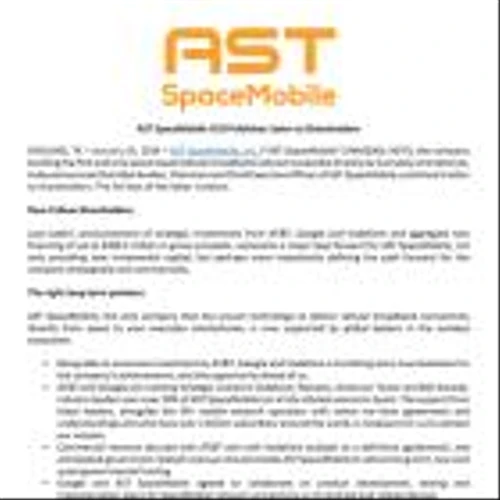 AST SpaceMobile CEO Publishes Letter to Shareholders